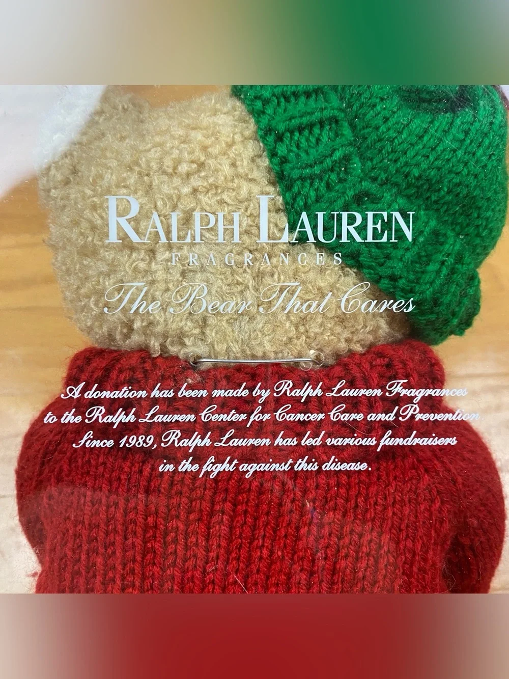 Vintage Polo Ralph Lauren Fragrance Plush Bear Red Sweater Green Knit Hat 2006